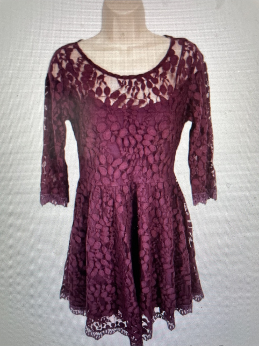 Free people purple Lace Fit & Flare Dress with 3/4 sleeve